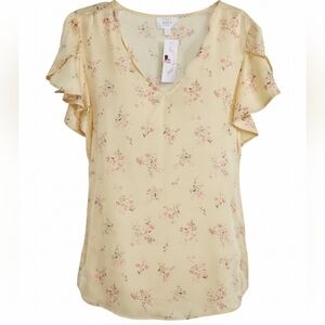 Perch Yellow Floral Blouse with Ruffle Sleeves